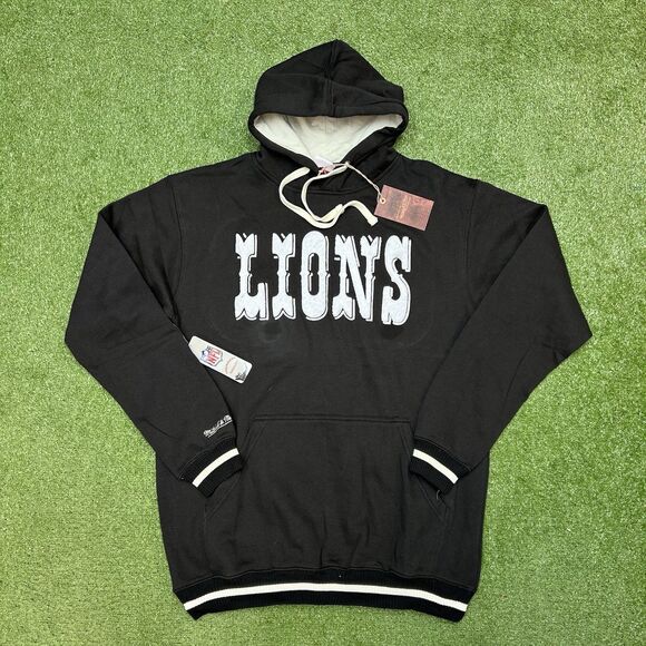 Detroit Lions Mitchell & Ness Black Hoodie Sweatshirt Men's Size Large NWT $130 - Picture 1 of 9